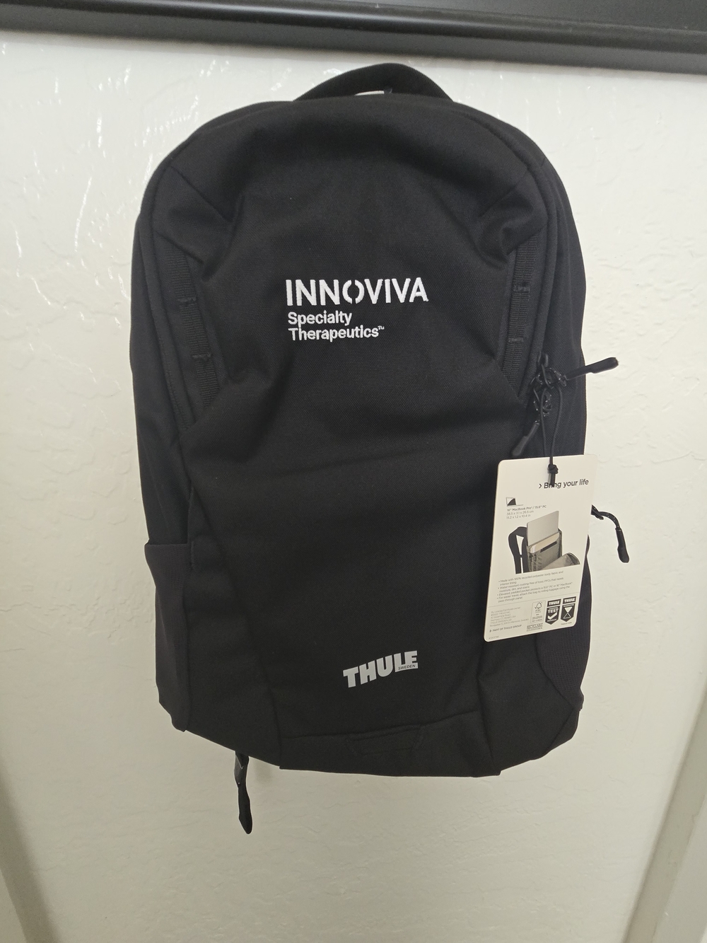 Thule Black Backpack with Innoviva Specialty Therapeutics Logo